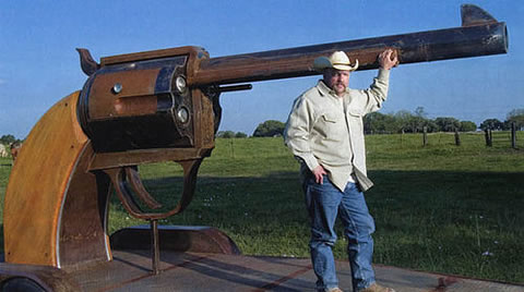  foot 11 barbecue pit shaped was built by Joe Wood of Weimar, Texas