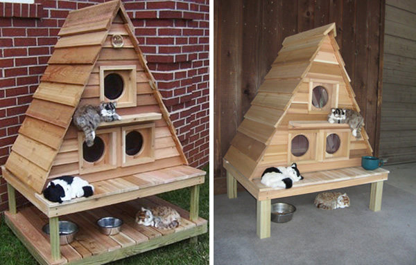 Outdoor cat house? This Cat Cottage Triplex by Blythe Wood Works is ...